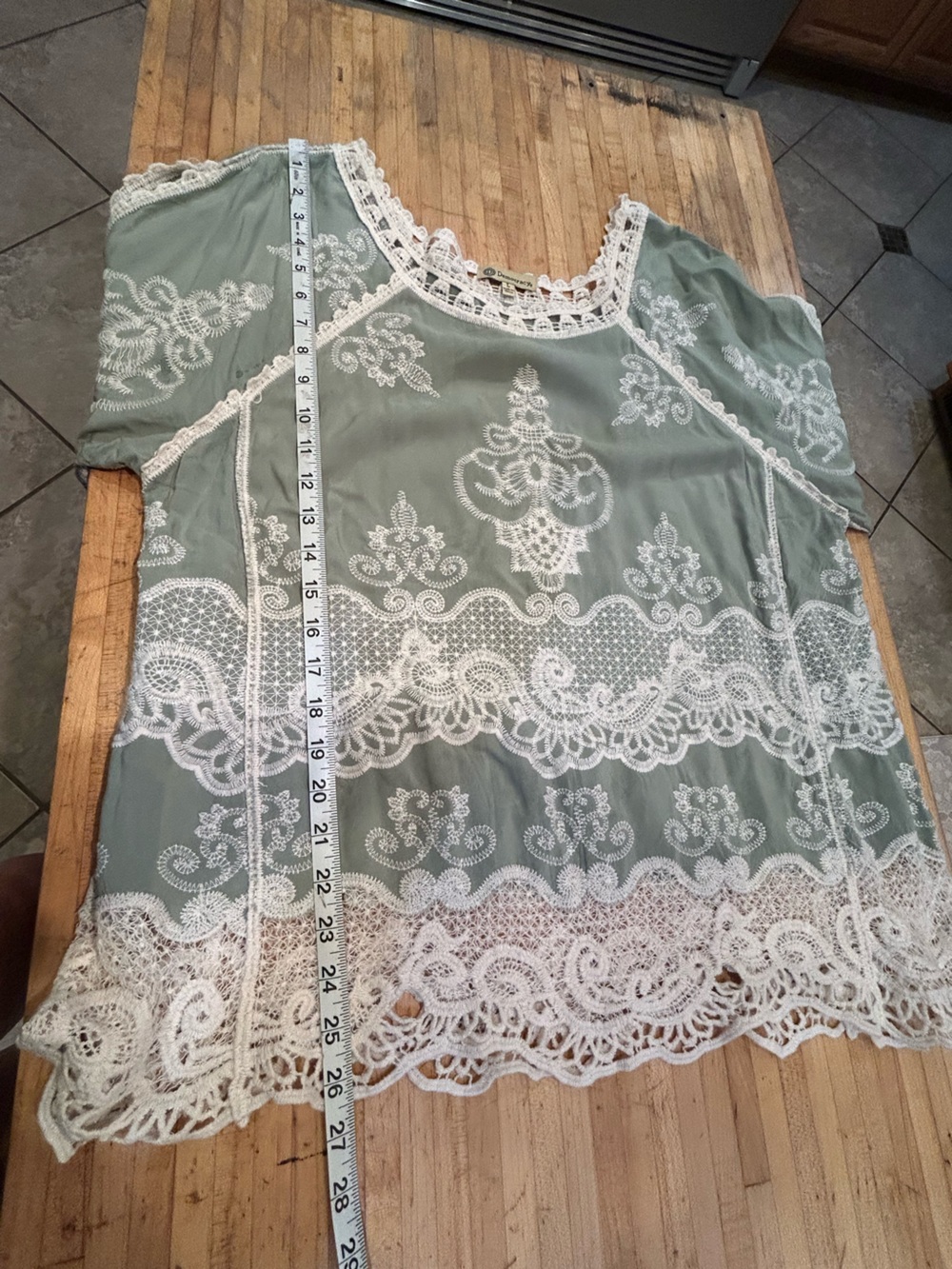 Democracy Sage Green Tunic with White Lace Embroidery - Picture 6 of 6